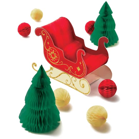 Santa&#x27;s Sleigh Christmas Honeycomb Paper Centerpiece Set, 2ct.